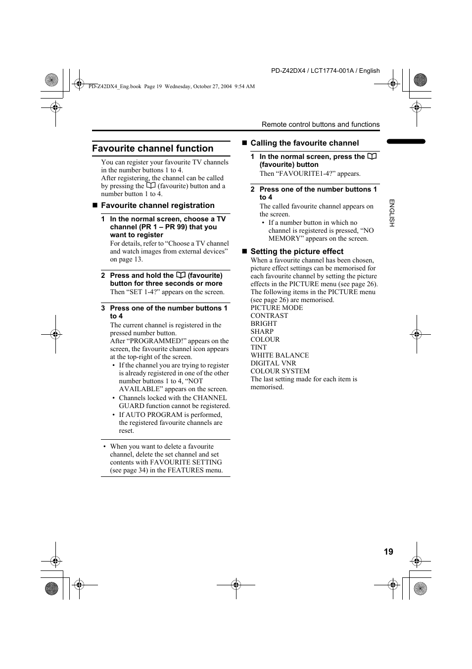 Favourite channel function, See “favourite channel function” on | JVC PD-Z42DX4 User Manual | Page 20 / 54