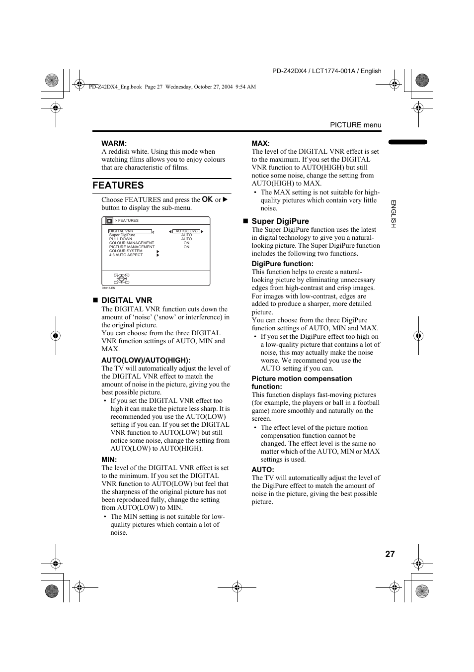 Features | JVC PD-Z42DX4 User Manual | Page 28 / 54