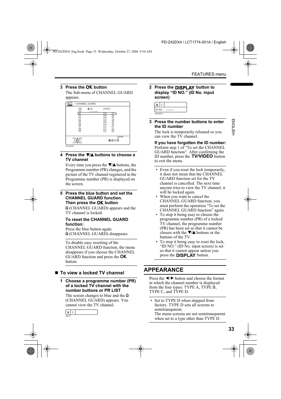 Appearance | JVC PD-Z42DX4 User Manual | Page 34 / 54