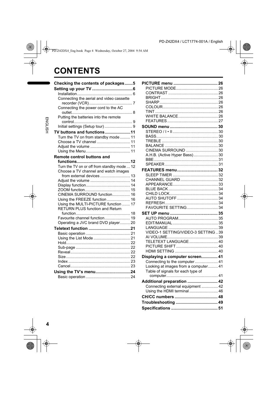 JVC PD-Z42DX4 User Manual | Page 5 / 54