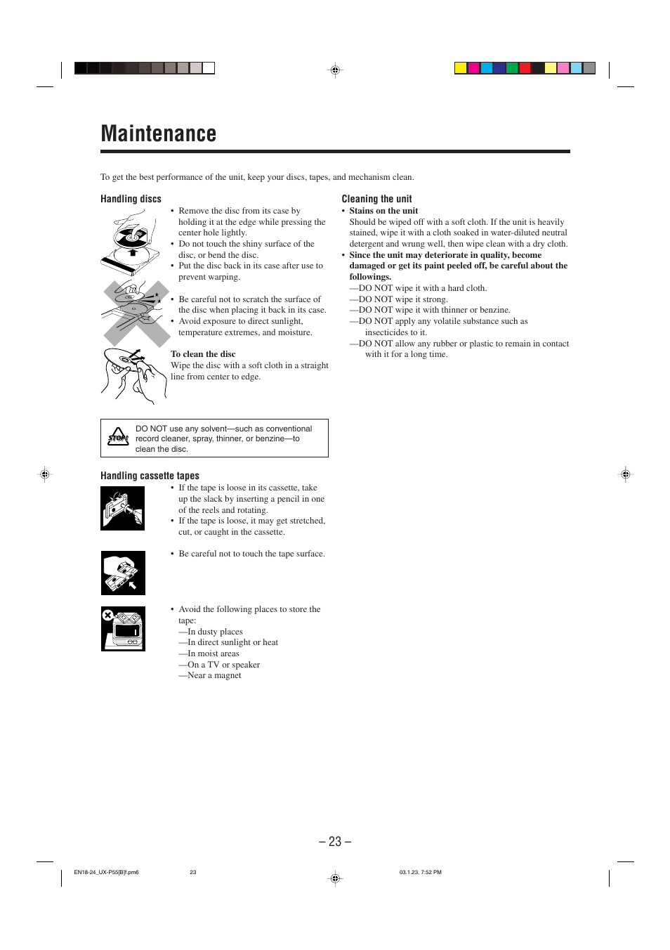 Maintenance | JVC CA-UXP55 User Manual | Page 26 / 28