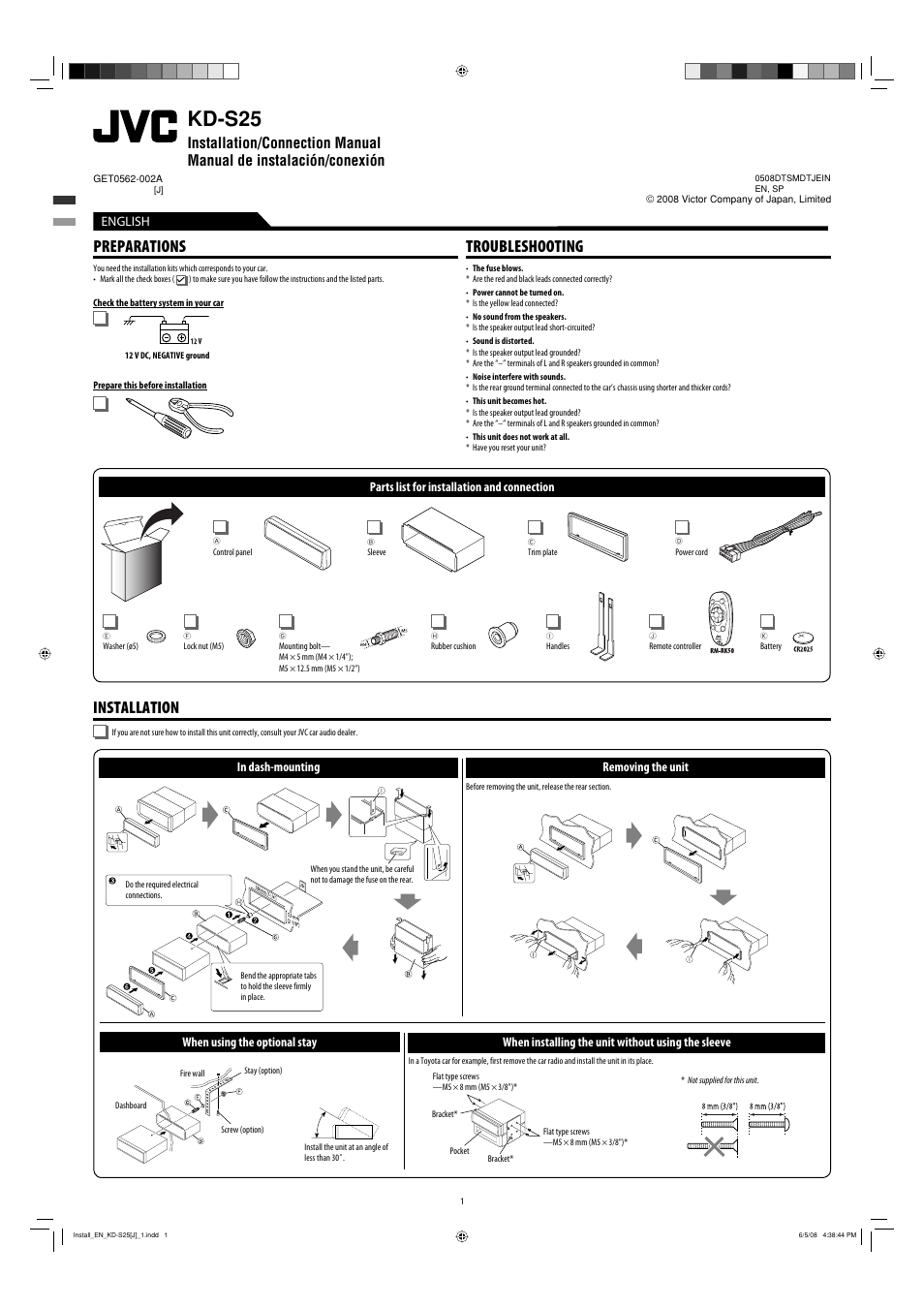 JVC KD-S25 User Manual | 4 pages