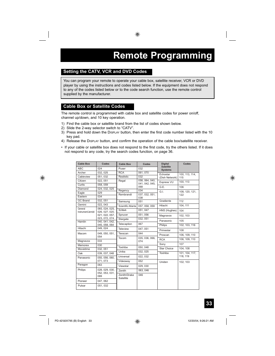 Remote programming | JVC I'Art Pro 1204TNH-II-IM User Manual | Page 33 / 92