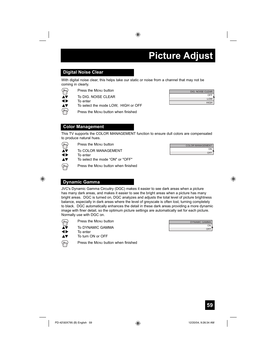 Picture adjust | JVC I'Art Pro 1204TNH-II-IM User Manual | Page 59 / 92