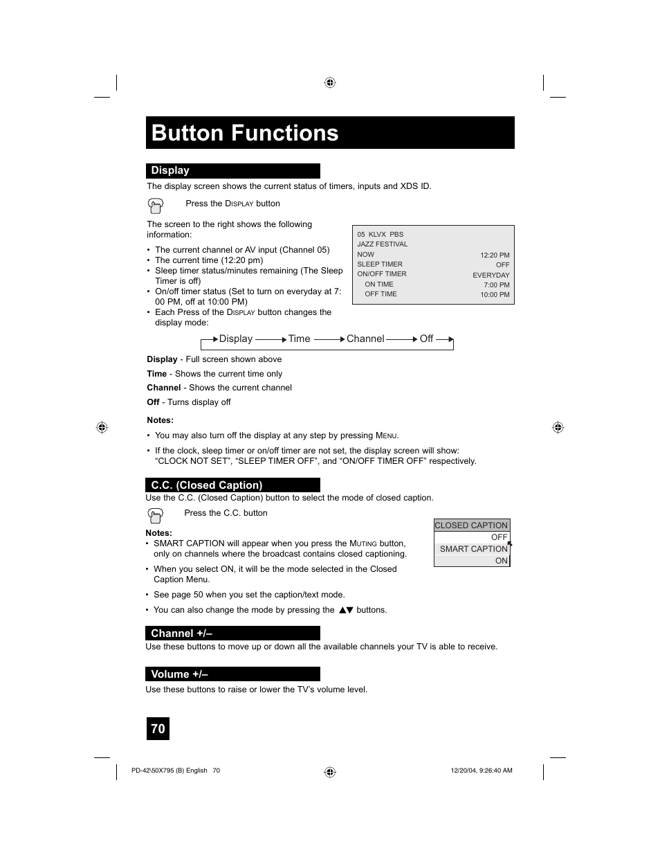 Button functions | JVC I'Art Pro 1204TNH-II-IM User Manual | Page 70 / 92