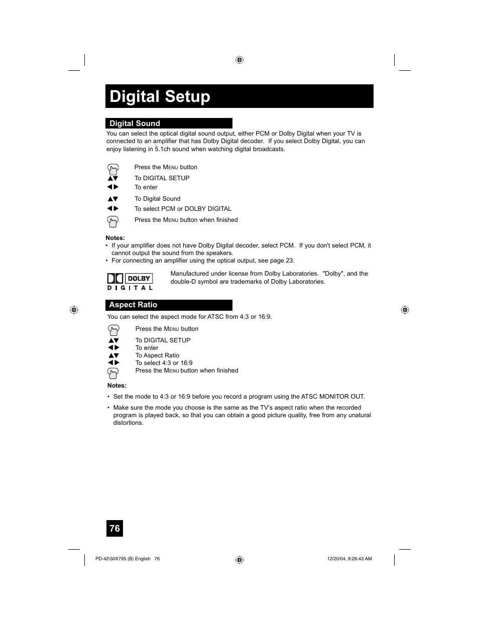 Digital setup | JVC I'Art Pro 1204TNH-II-IM User Manual | Page 76 / 92