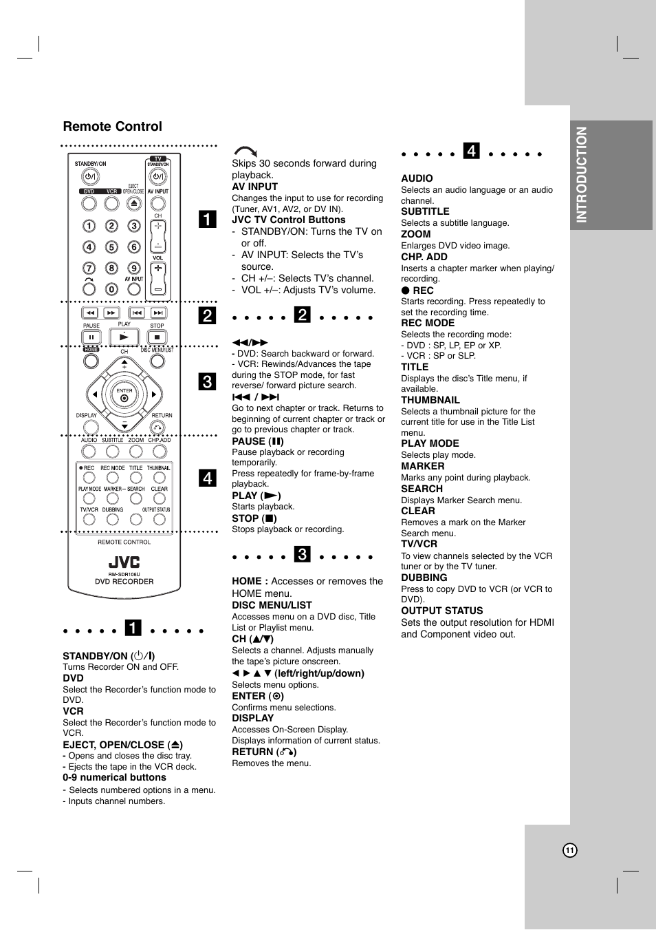 Ab c d, Introduction, Remote control | JVC DR-MV7SU User Manual | Page 11 / 60