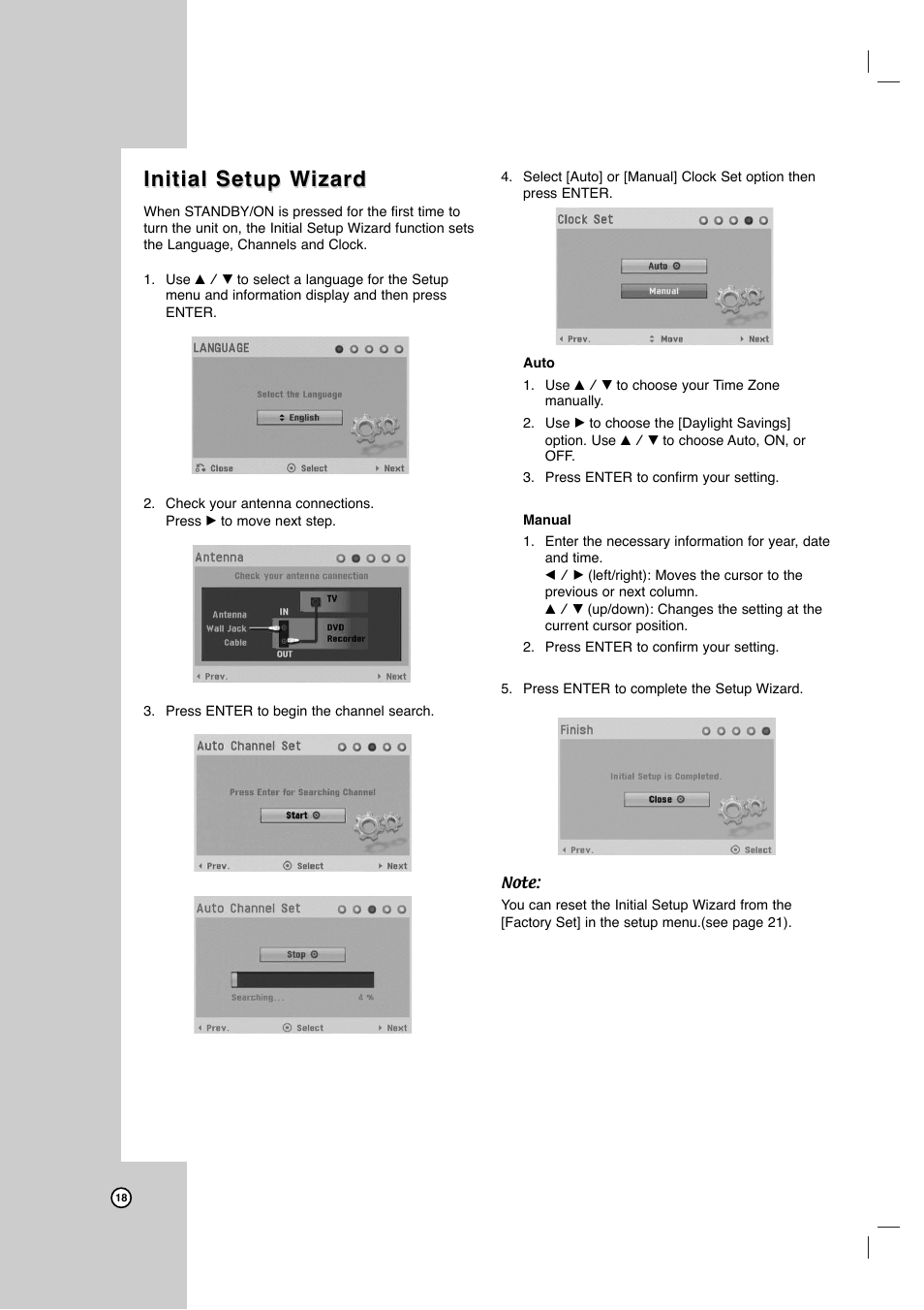 Initial setup w, Initial setup w izard izard | JVC DR-MV7SU User Manual | Page 18 / 60