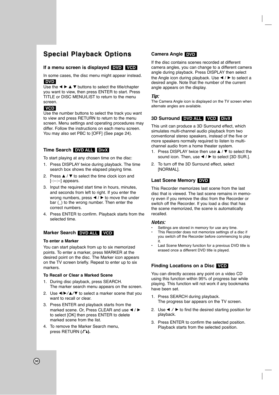 Special playback options | JVC DR-MV7SU User Manual | Page 30 / 60