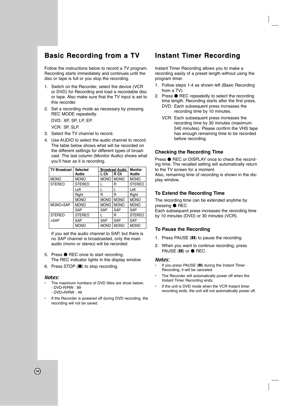 Basic recording from a tv, Instant t, Instant t imer recording imer recording | JVC DR-MV7SU User Manual | Page 36 / 60