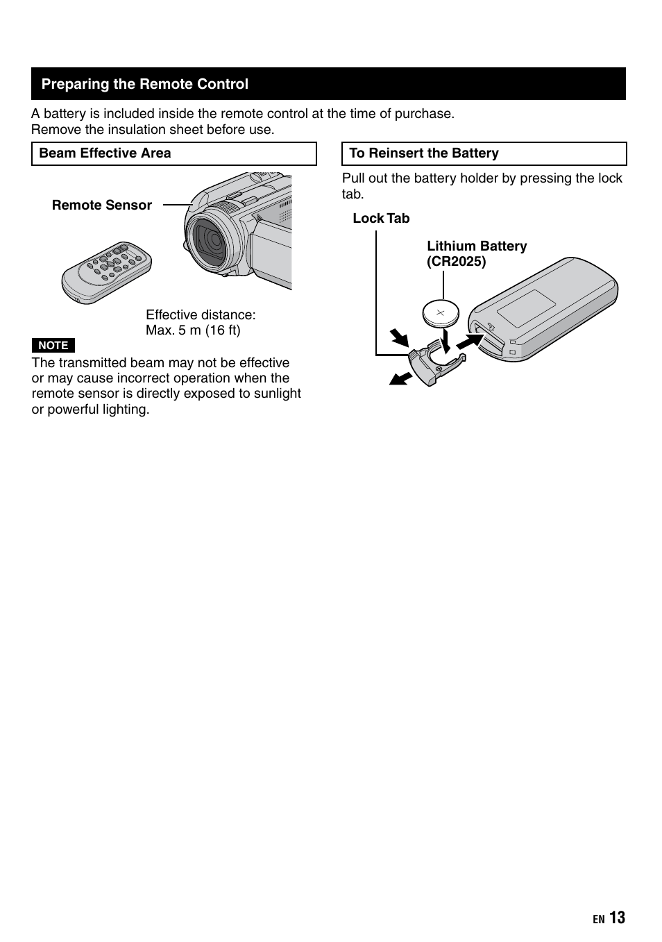 Preparing the remote control | JVC Everio GZ-HD40 User Manual | Page 13 / 72