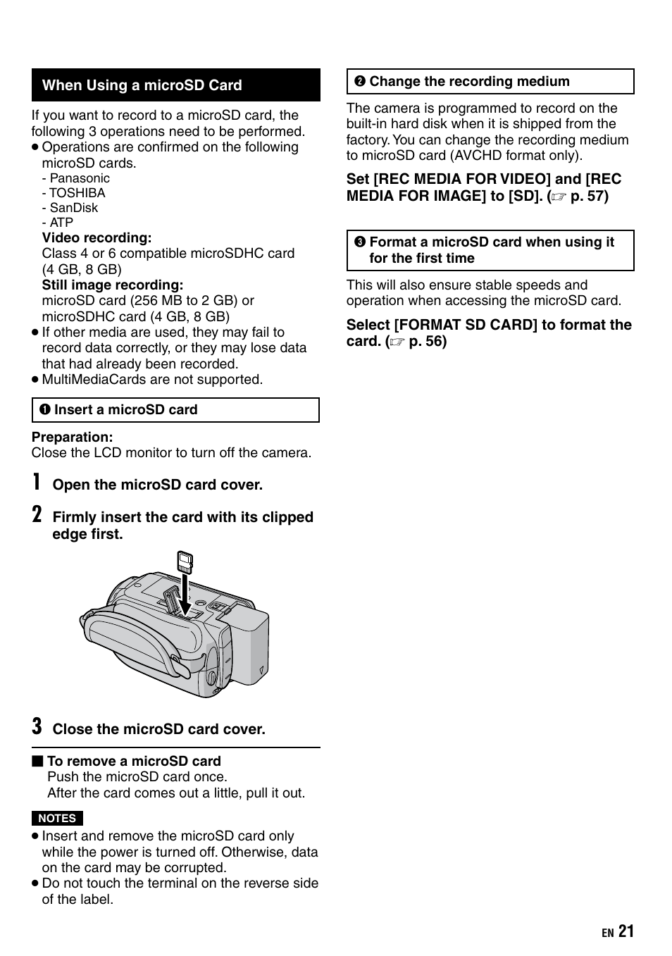 When using a microsd card | JVC Everio GZ-HD40 User Manual | Page 21 / 72