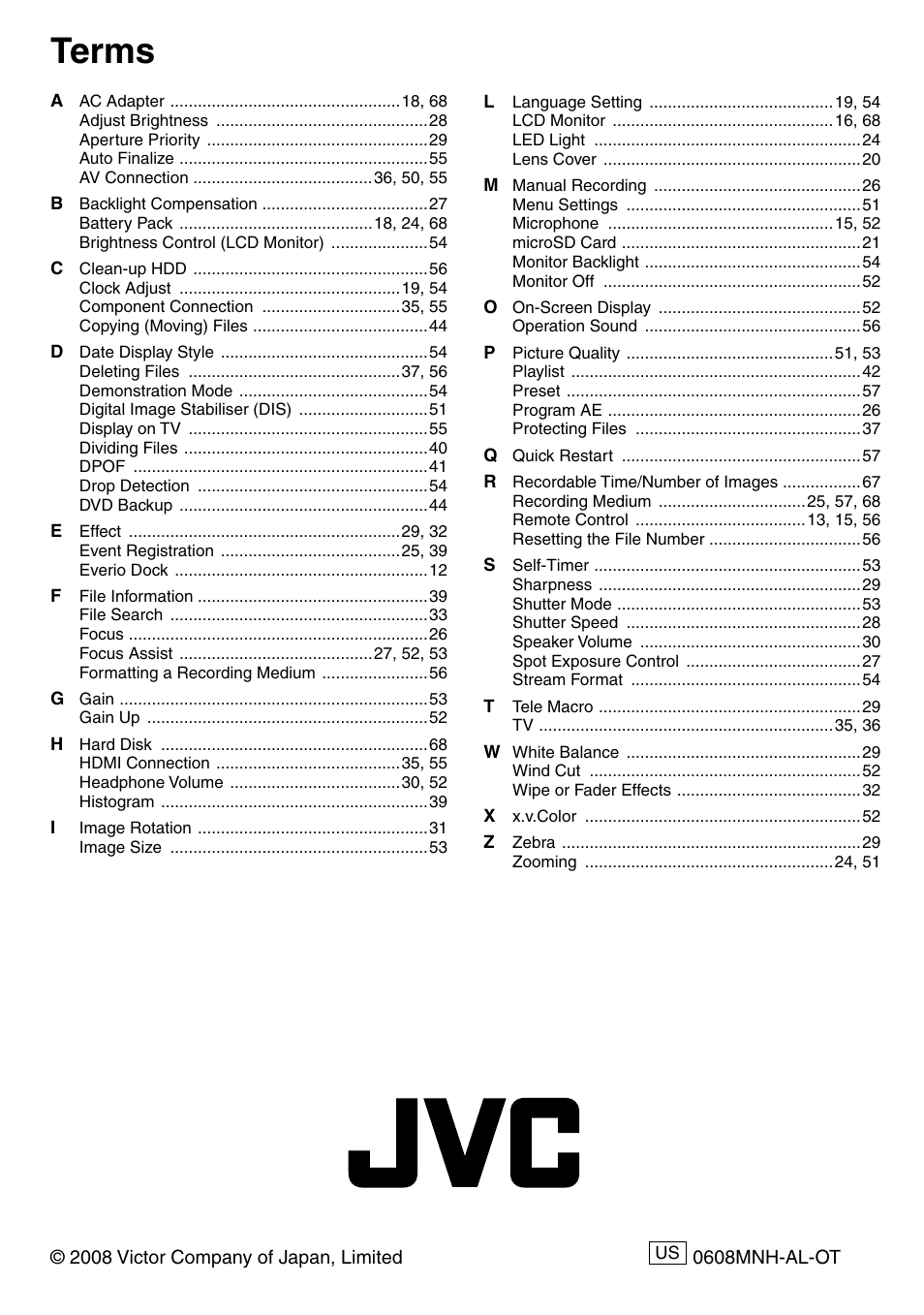 Terms | JVC Everio GZ-HD40 User Manual | Page 72 / 72