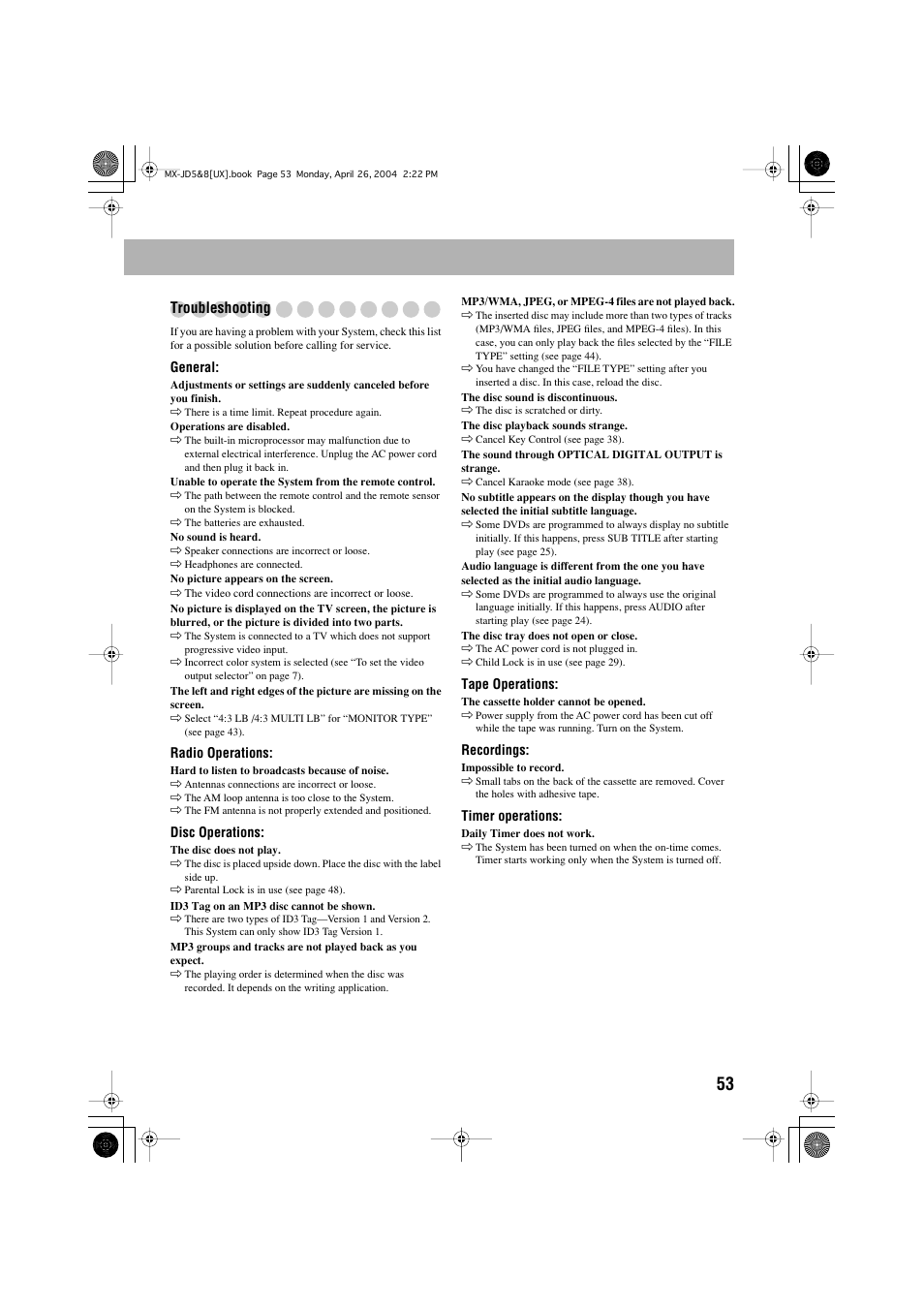 Troubleshooting | JVC CA-MXJD8 User Manual | Page 120 / 186