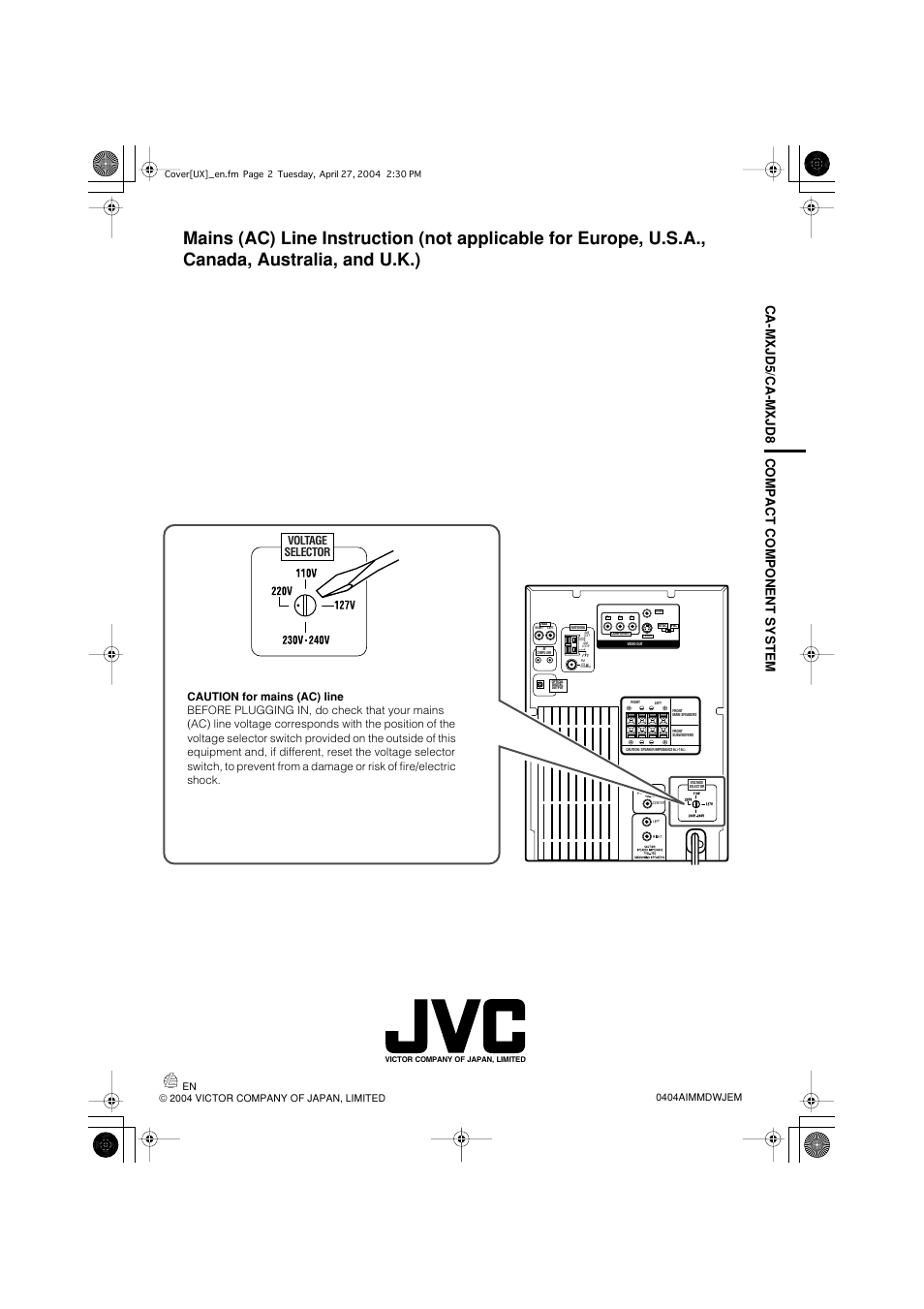 Ca-mxjd5/ca-mxjd8 compact component system, Voltage selector | JVC CA-MXJD8 User Manual | Page 126 / 186