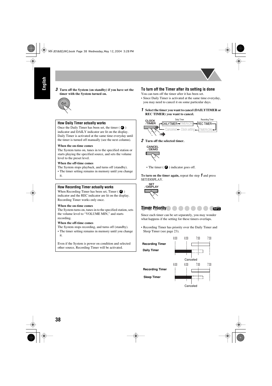 English, Timer priority | JVC CA-MXJD8 User Manual | Page 168 / 186