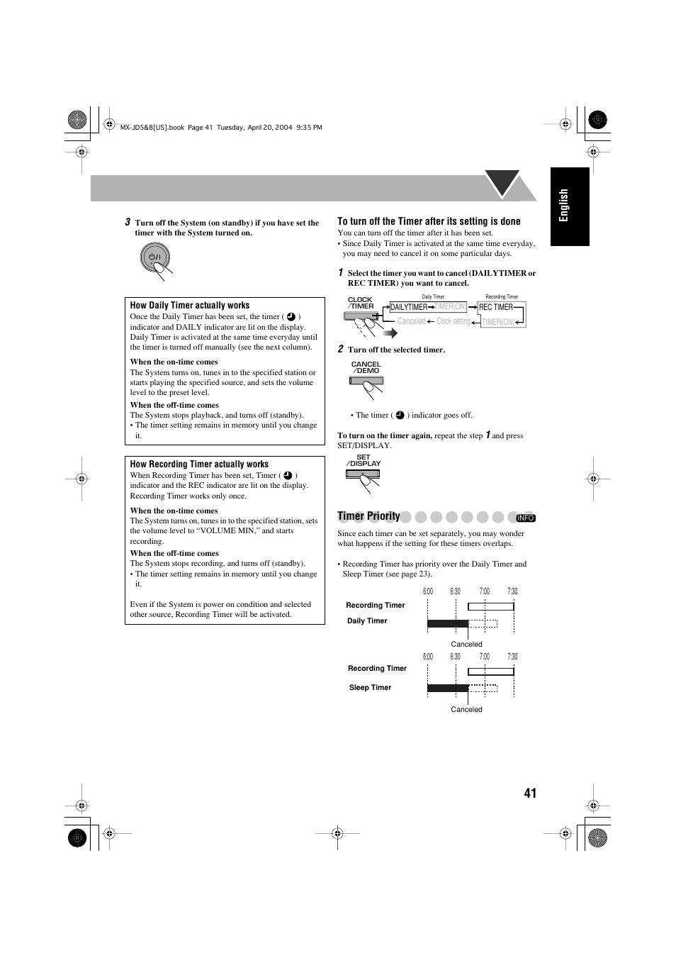 English, Timer priority | JVC CA-MXJD8 User Manual | Page 45 / 186