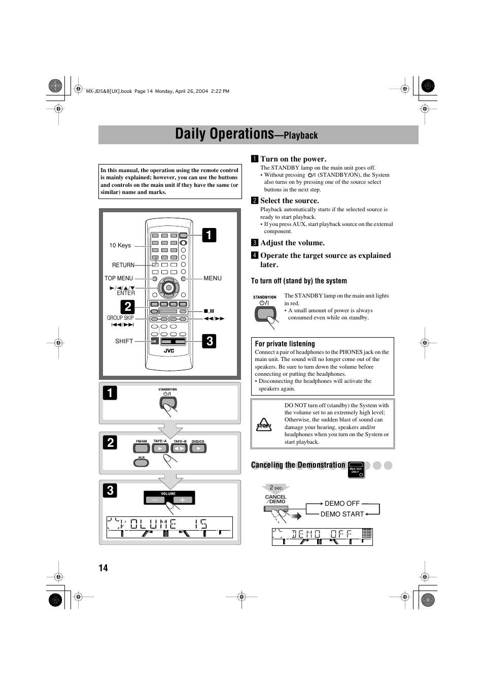 Daily operations —playback, Daily operations, Playback | JVC CA-MXJD8 User Manual | Page 81 / 186