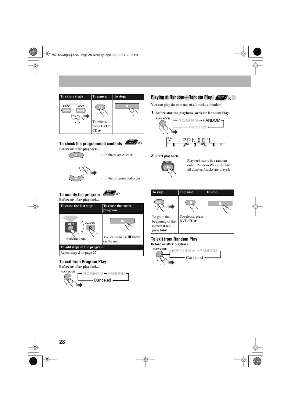 Playing at random—random play | JVC CA-MXJD8 User Manual | Page 95 / 186