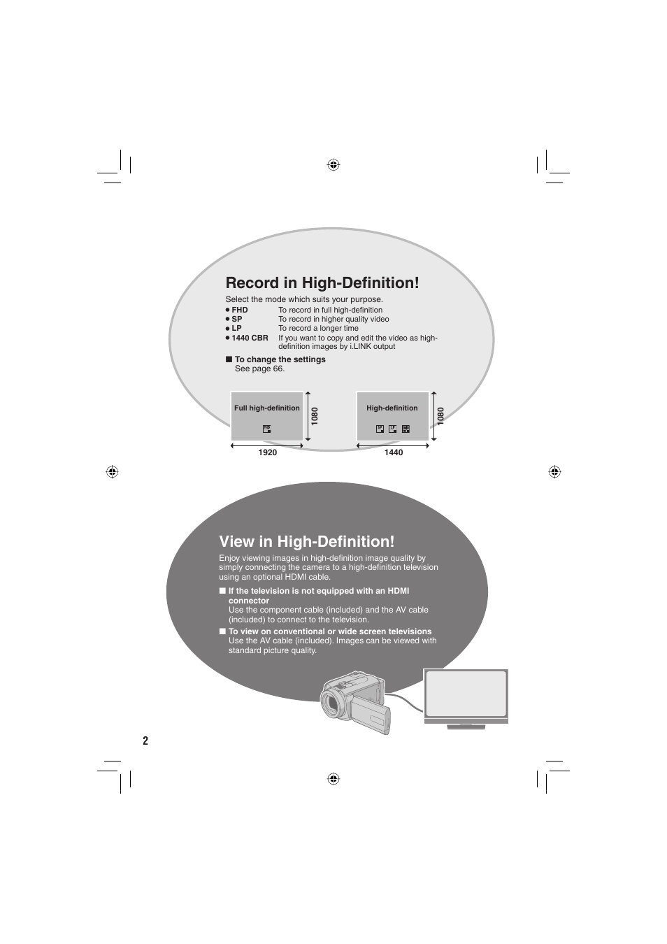 Record in high-defi nition, View in high-defi nition | JVC Everio GZ-HD6 User Manual | Page 2 / 84