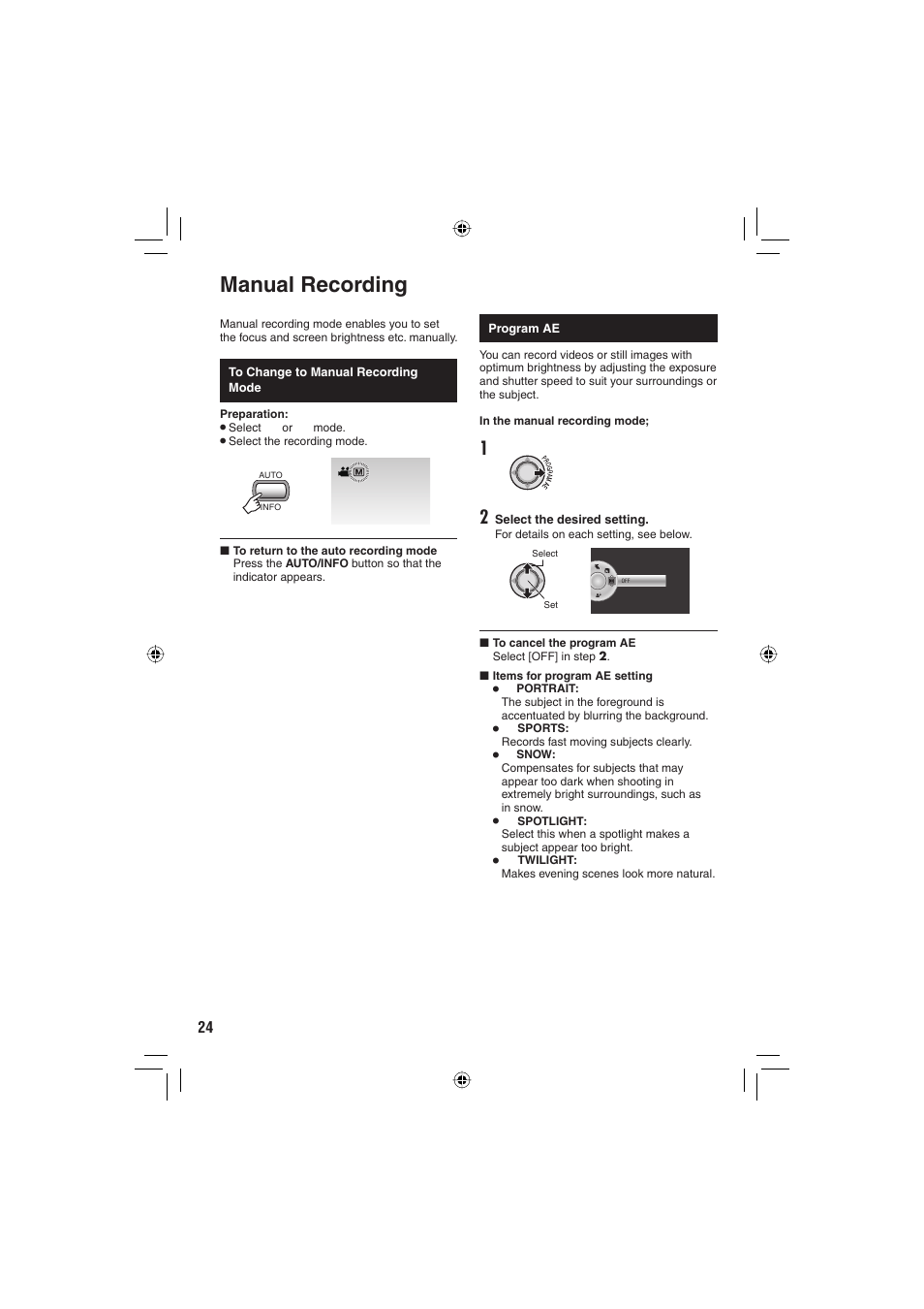 Manual recording | JVC Everio GZ-HD6 User Manual | Page 24 / 84