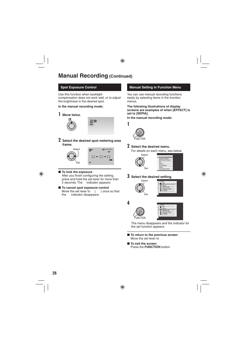Manual recording, Continued) | JVC Everio GZ-HD6 User Manual | Page 26 / 84