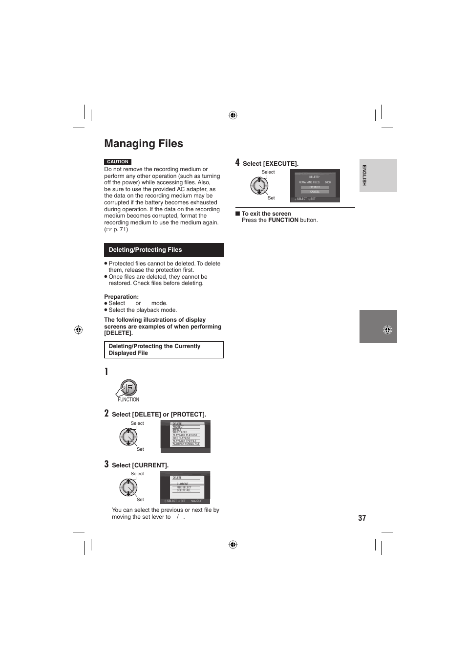 Managing files | JVC Everio GZ-HD6 User Manual | Page 37 / 84