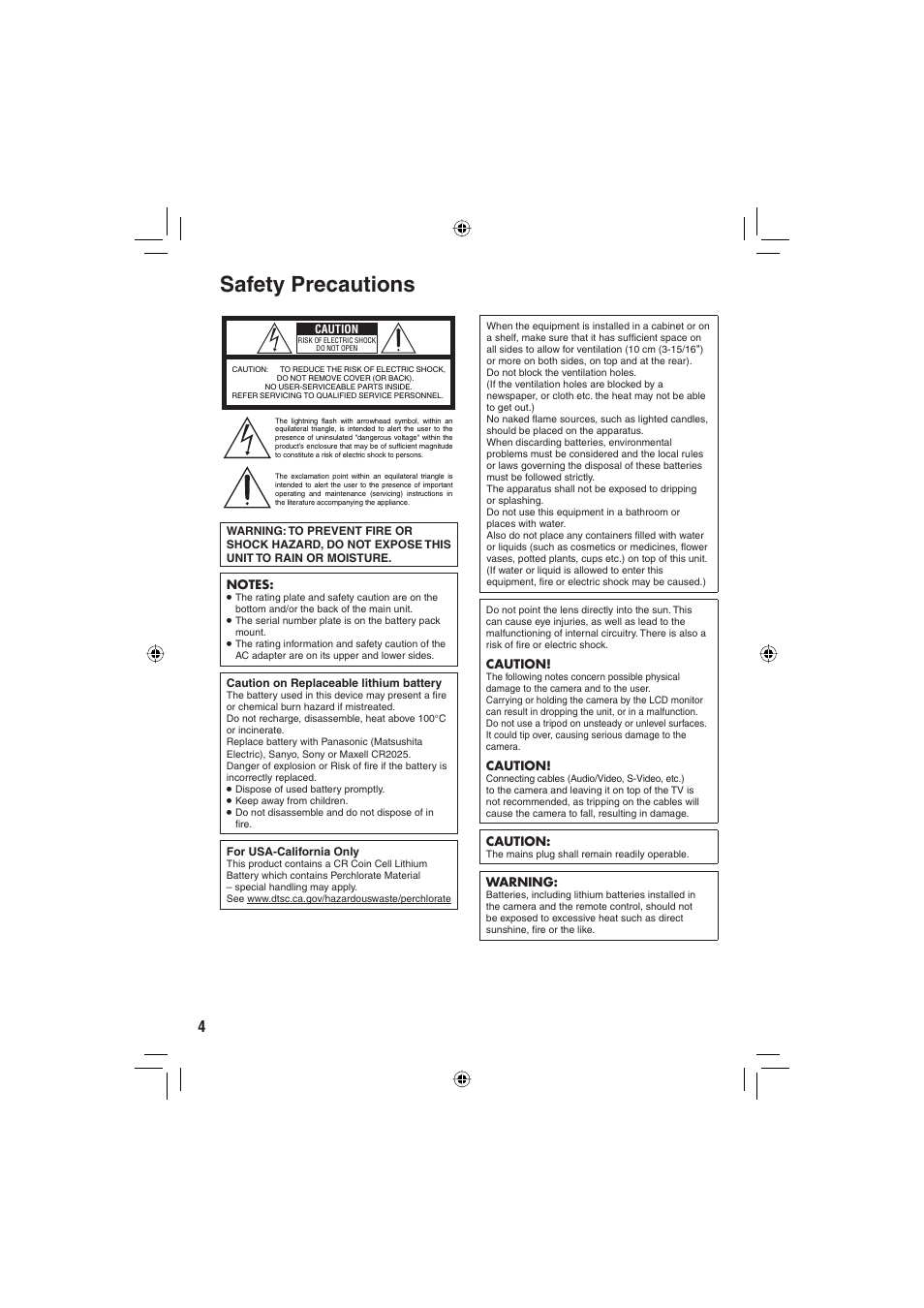 Safety precautions | JVC Everio GZ-HD6 User Manual | Page 4 / 84