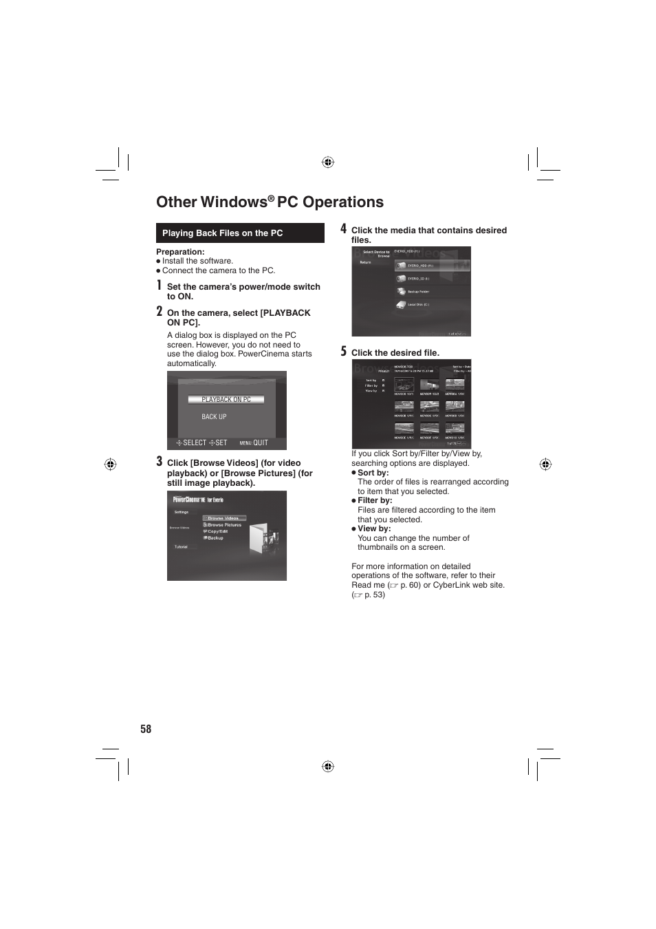 Other windows, Pc operations | JVC Everio GZ-HD6 User Manual | Page 58 / 84