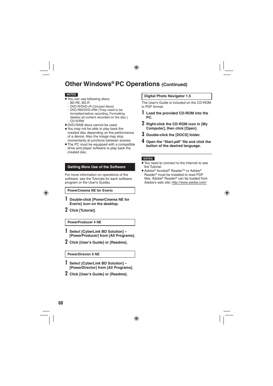 Other windows, Pc operations | JVC Everio GZ-HD6 User Manual | Page 60 / 84