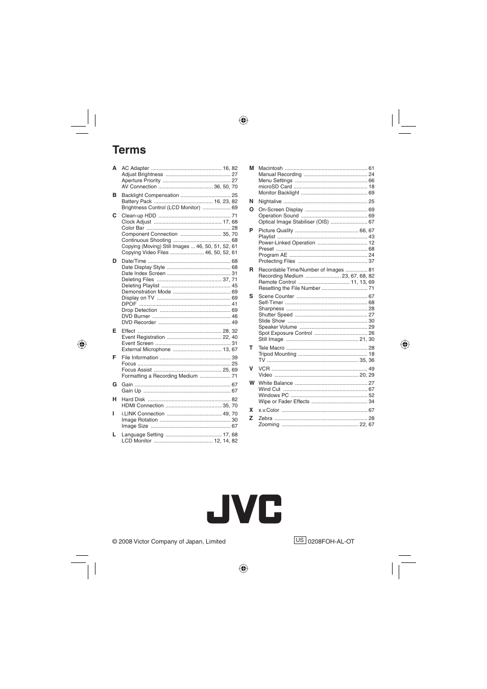 Terms | JVC Everio GZ-HD6 User Manual | Page 84 / 84