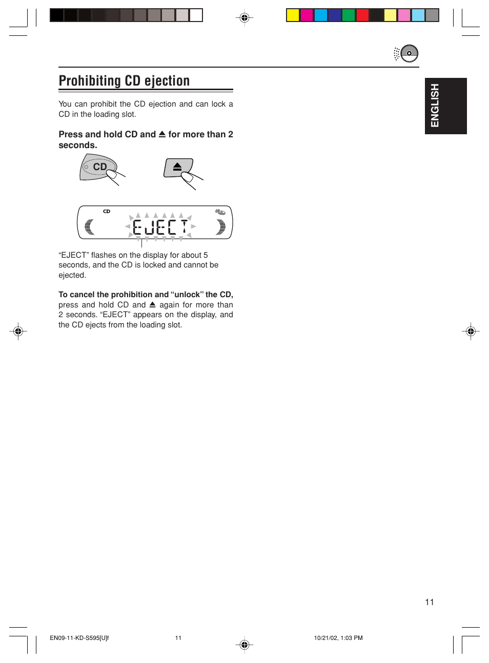 Prohibiting cd ejection | JVC GET0117-001A User Manual | Page 11 / 24