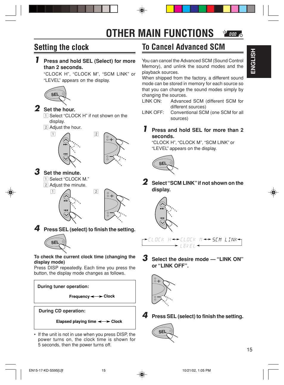 Other main functions, Setting the clock 1 | JVC GET0117-001A User Manual | Page 15 / 24