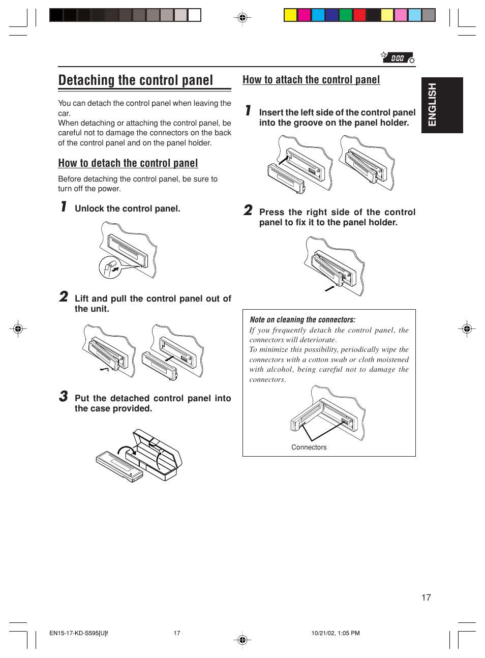 Detaching the control panel | JVC GET0117-001A User Manual | Page 17 / 24