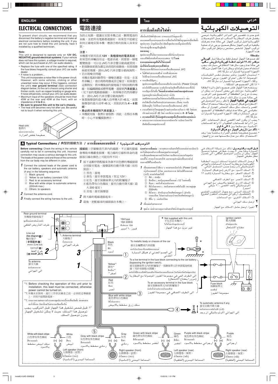 Electrical connections, Лх¡‚¥¬„™и ‰шши, Ëõ¡µëõ·∫∫ª°µ | Wðdž, English | JVC GET0117-001A User Manual | Page 23 / 24