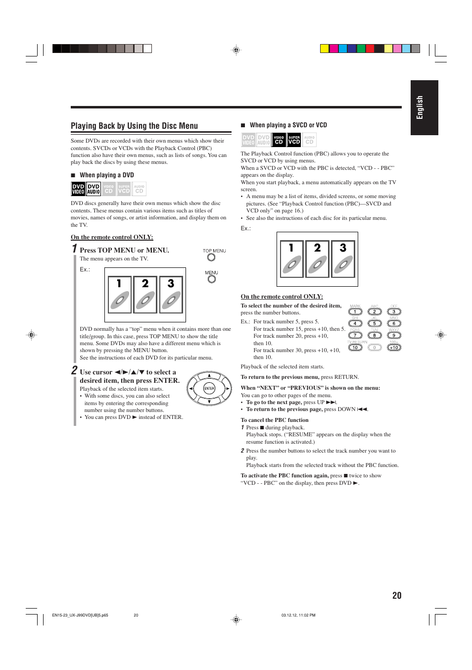 Playing back by using the disc menu | JVC UX-J99DVD User Manual | Page 23 / 96