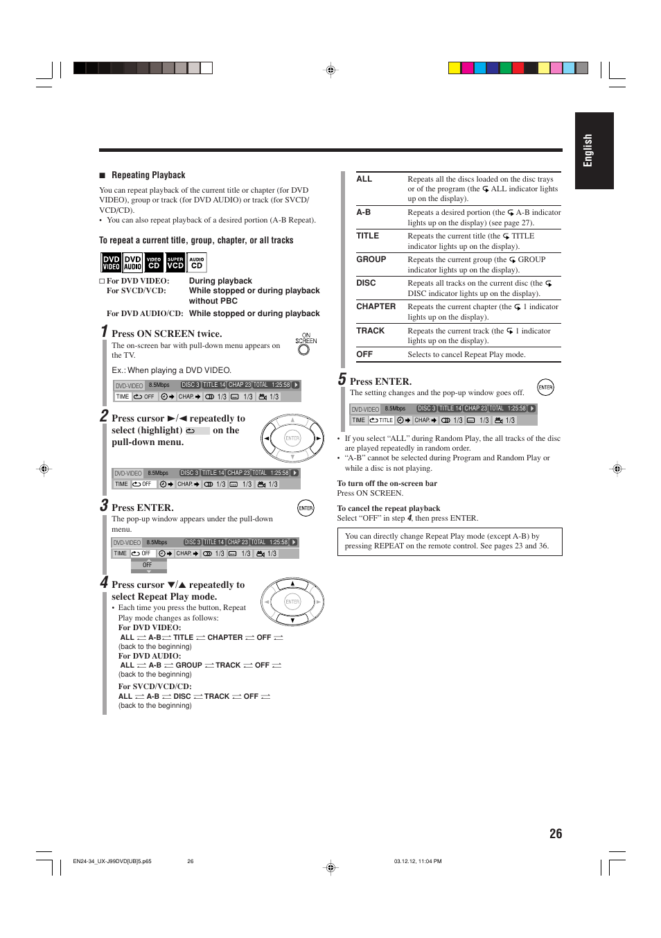 English | JVC UX-J99DVD User Manual | Page 29 / 96