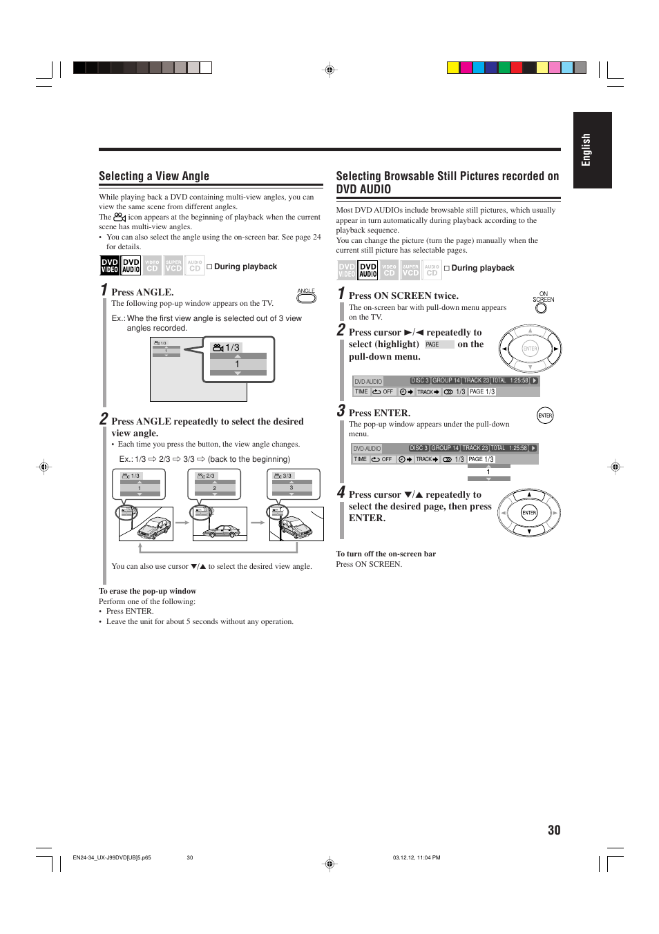 Selecting a view angle, English | JVC UX-J99DVD User Manual | Page 33 / 96