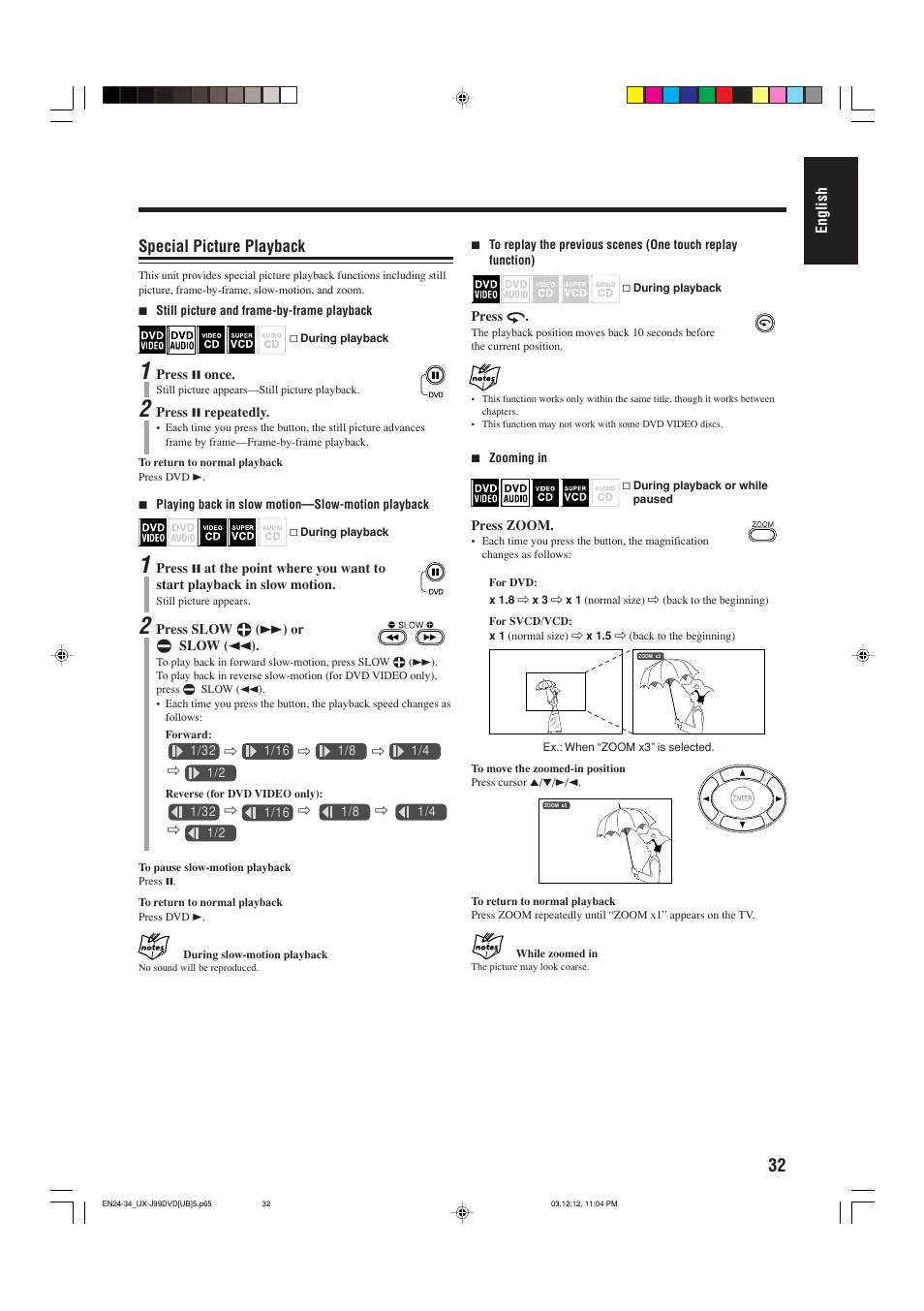 Special picture playback | JVC UX-J99DVD User Manual | Page 35 / 96