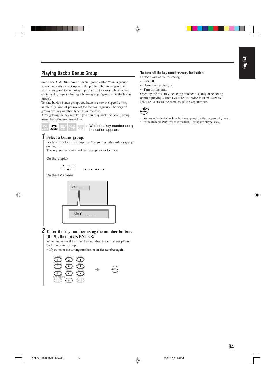 Playing back a bonus group | JVC UX-J99DVD User Manual | Page 37 / 96