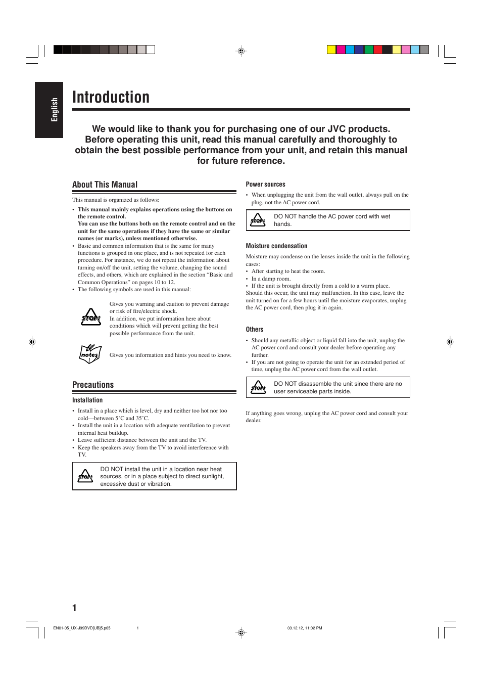 Introduction, About this manual, Precautions | JVC UX-J99DVD User Manual | Page 4 / 96