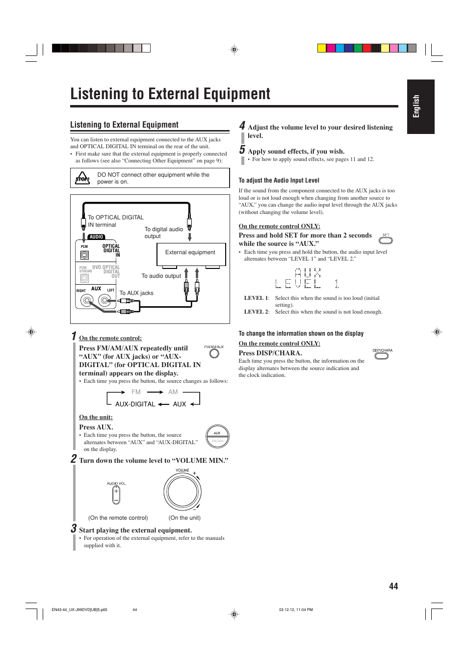 Listening to external equipment | JVC UX-J99DVD User Manual | Page 47 / 96