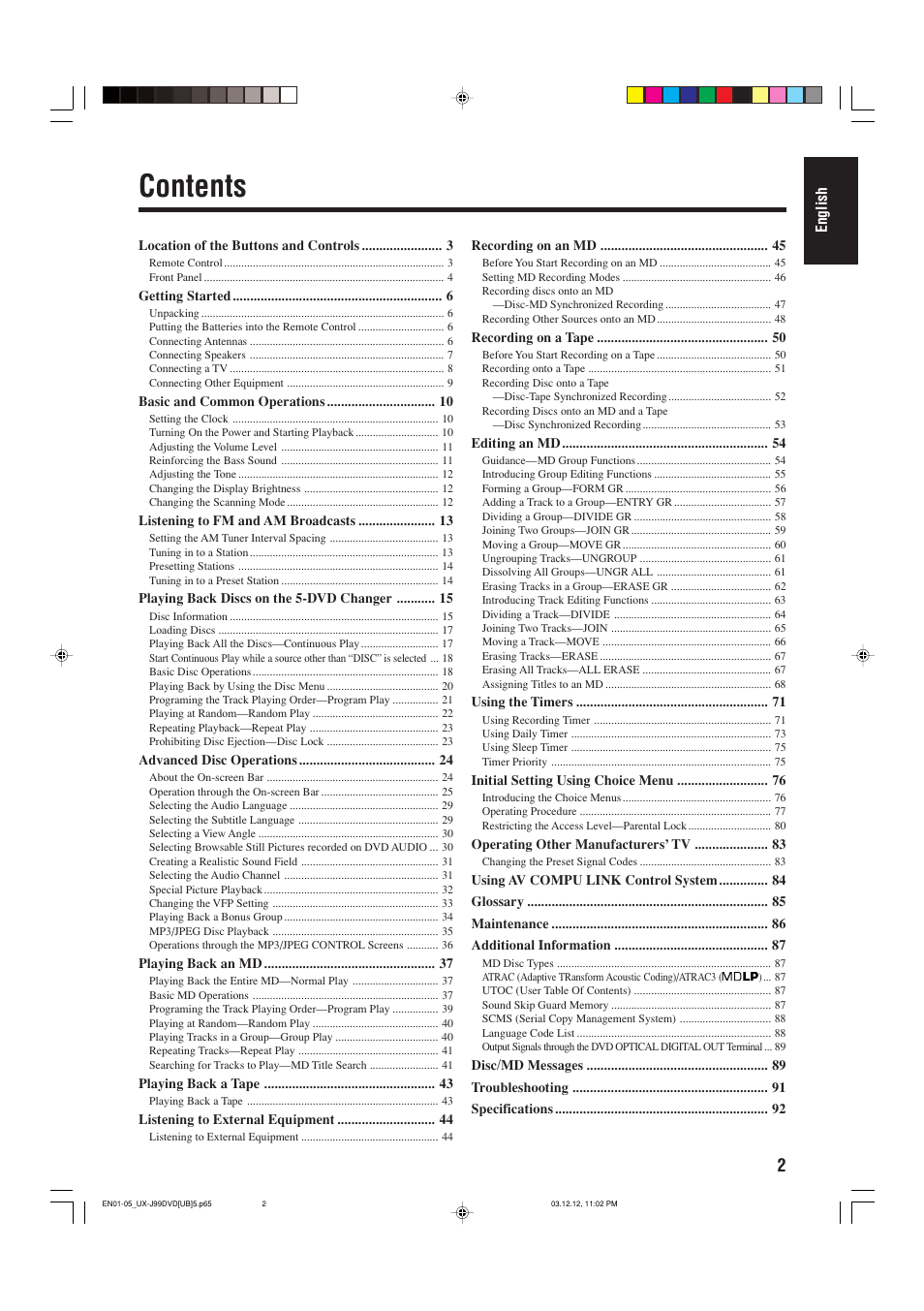 JVC UX-J99DVD User Manual | Page 5 / 96