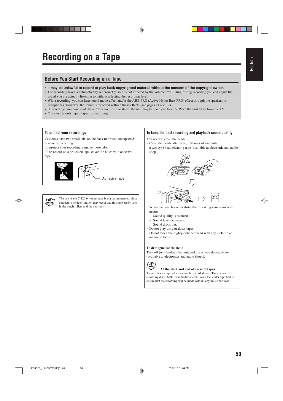 Recording on a tape, Before you start recording on a tape | JVC UX-J99DVD User Manual | Page 53 / 96