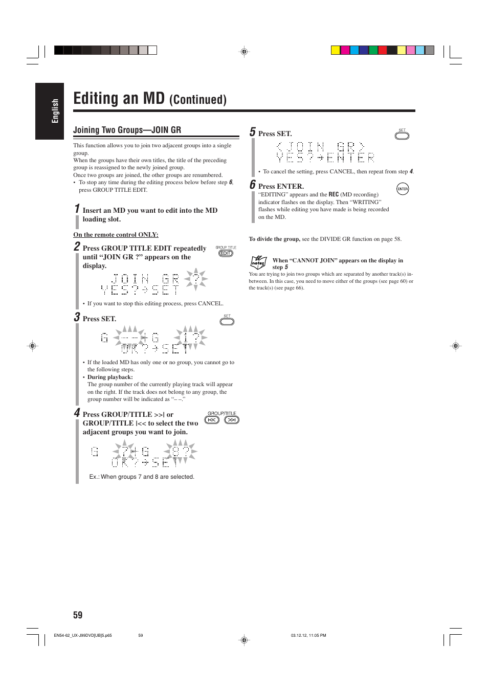 Editing an md, Continued) | JVC UX-J99DVD User Manual | Page 62 / 96