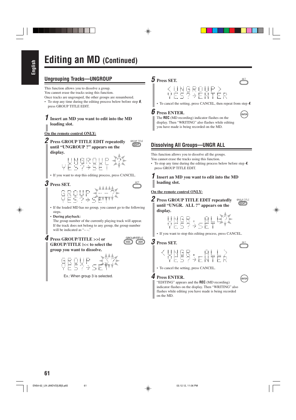 Editing an md, Continued) | JVC UX-J99DVD User Manual | Page 64 / 96