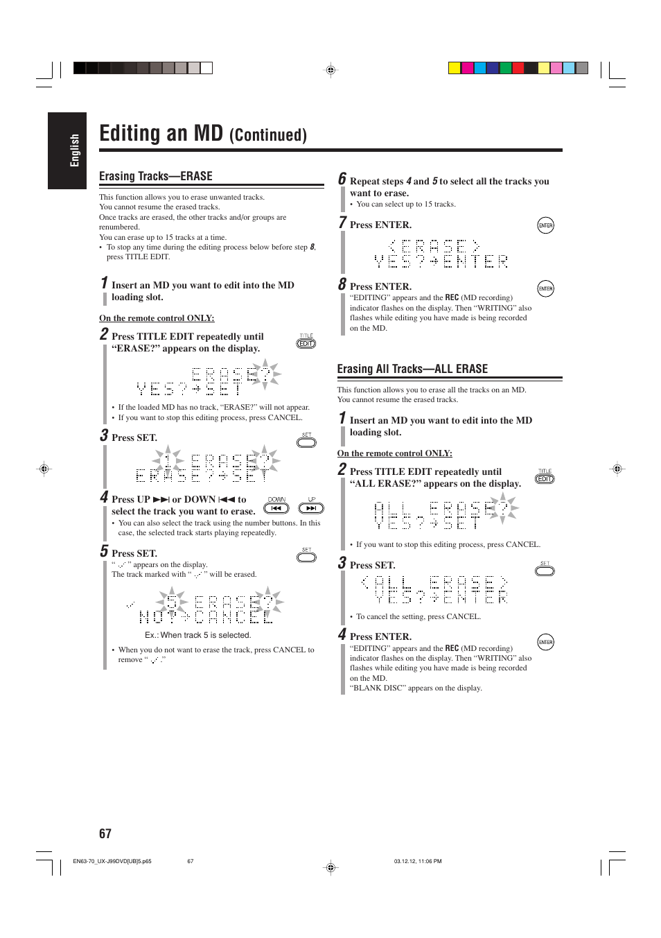 Editing an md, Continued) | JVC UX-J99DVD User Manual | Page 70 / 96