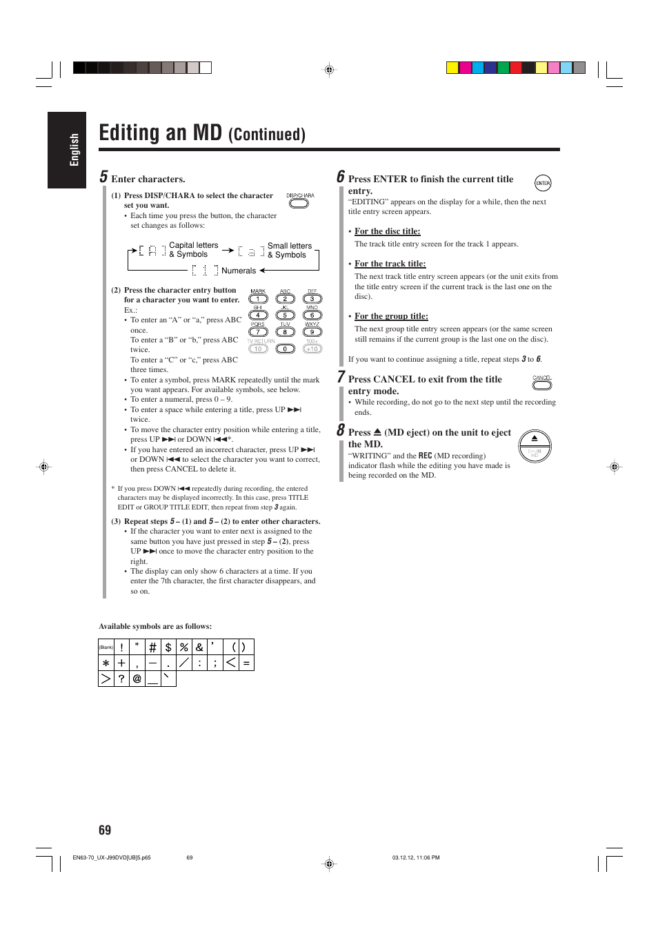 Editing an md, Continued) | JVC UX-J99DVD User Manual | Page 72 / 96