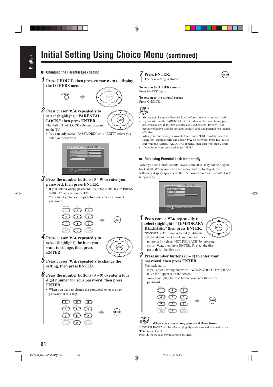 Initial setting using choice menu, Continued) | JVC UX-J99DVD User Manual | Page 84 / 96