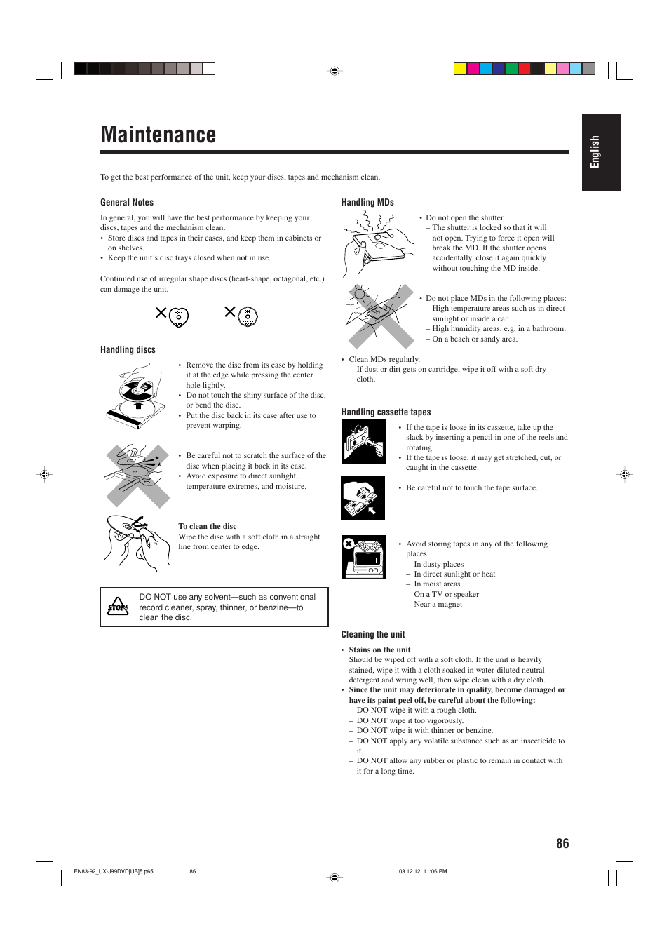 Maintenance | JVC UX-J99DVD User Manual | Page 89 / 96